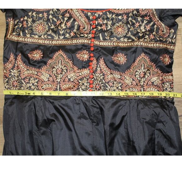 Vintage Black Embroidered Maxi Dress Boho Caftan Gown Paisley - Picture 6 of 7